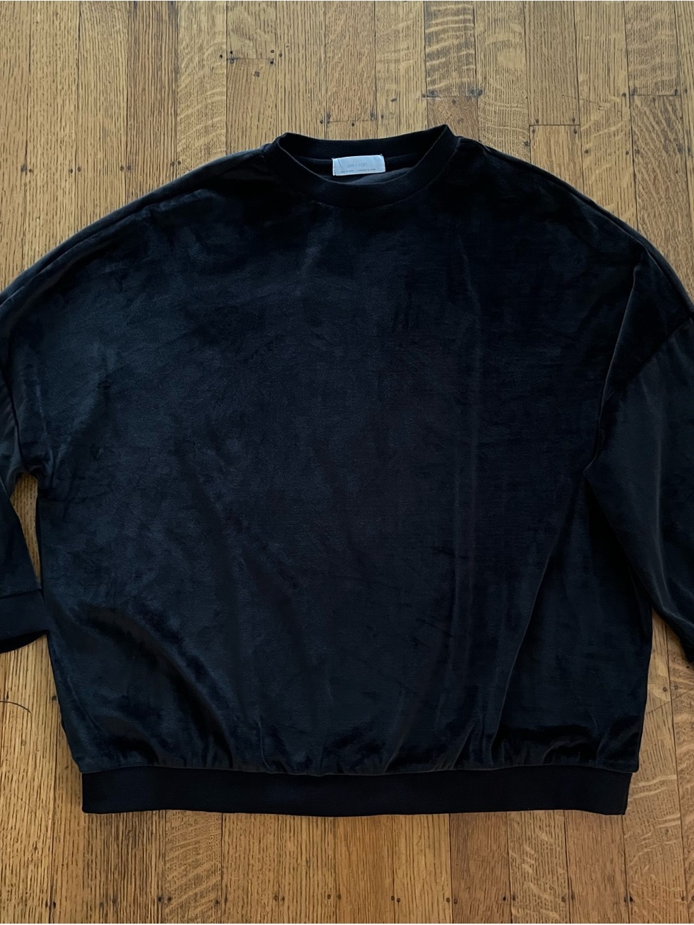 OAK + FORT Black Velour Boxy Oversized Crewneck Sweatshirt